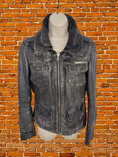 SUPERDRY BLACK LEATHER BOMBER JACKET COAT SMALL WOMENS DISTRESSED SOFT POCKETS