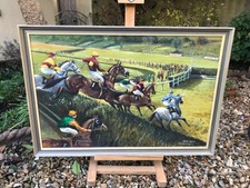 Original Vintage Oil Painting Red Rum Running In The Grand National Signed By Ar