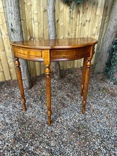 Antique reproduction Demi lune carved inlaid mahogany ornate side plant table
