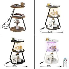 3-Tier Sofa Side Table LED Lighted Bedside Living Room End Table with Storage