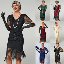 Ladies Gatsby Flapper 1920s Vintage Fringed Sequins Party Cocktail Dress 6-24 UK