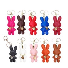 Artificial Leather Rabbit Keychain Cartoon Bunnys Keyring Ornament for Bag Use