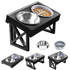 Large Dog Food Feeding Stand Station Double Raised Bowls Metal Holder Adjustable