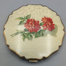 Vintage 1950's Stratton Loose Powder Compact Enameled Red Flowers VGC