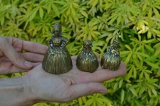 Set of 3 Vintage Brass Bell Lady Servant Small Dinner Bells