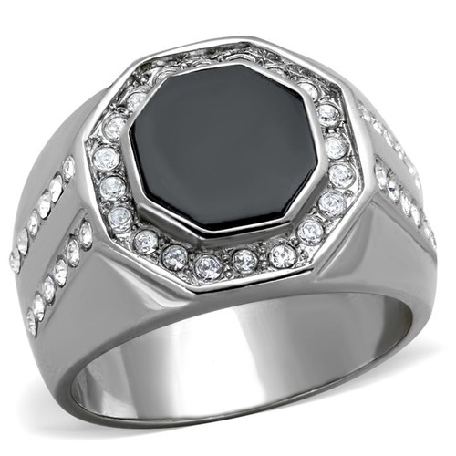 Mens black onyx ring hexagon
