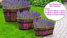 Burnt Wood Oval Barrel Wooden Planter Plant Pot Outdoor Garden Planters S, M, L
