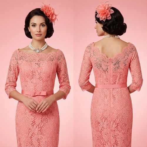 Ronald joyce peach lace bow - peach,