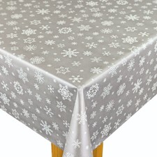 Grey Christmas Snowflakes Tex PVC Vinyl Wipe Clean Oilcloth Tablecloth