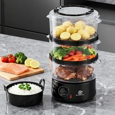 SUPERLEX 7.5L Food Vegetable Meat Steamer 3-Tier Electric Slow Cooker &Rice Bowl