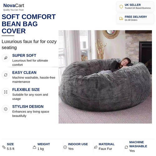 Grey sofa bean bag cover - grey,