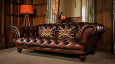 TETRAD OSKAR LARGE CHESTERFIELD CONKER BROWN TAN ANTIQUE LEATHER 3/4 SEATER SOFA