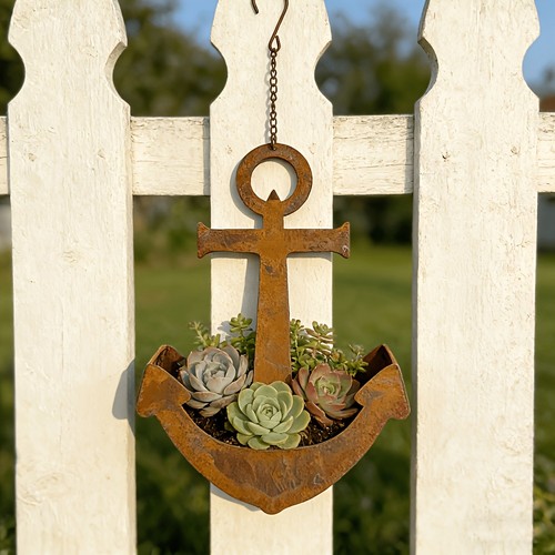 Rustic anchor hanging planter - anchor,