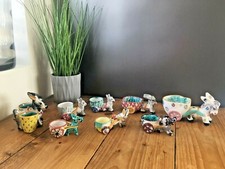 MID CENTURY 50'S ITALIAN POTTERY KITSCH DONKEY CART PLANT POTS PLANTERS EGG CUP