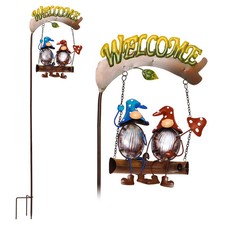 G128 Gnome Solar Lights Garden Stake Decor with Welcome Sign