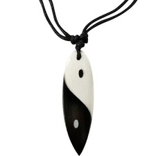 Yin and Yang Surfboard Pendant Necklace Black Cord Chain Mens Womens Jewellery