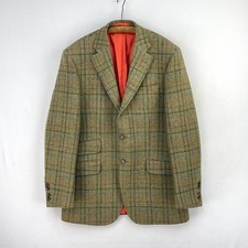 Hackett Harris Tweed Jacket Mens 42L Green Check Wool Hacking Sports Blazer
