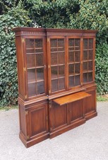 ANTIQUE SOLID OAK BREAKFRONT LIBRARY BOOKCASE PAIR AVAILABLE