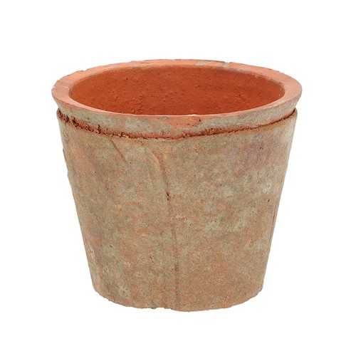 Aged round terracotta planter - aged,