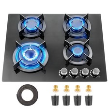 Gas Hob 2/4 Burners Black Glass Built in Gas Cooktop Cast Iron Support NG/LPG UK