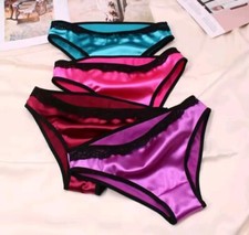 Women's stunning shiny soft silky feel satin knickers lace trim lush colours