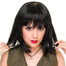 Rockstar Cosplay Fake Straight Short Bob Hair Wig Halloween Costume Black Gothic