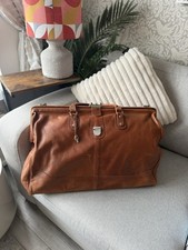 Vintage leather large doctors bag style bag holdall tan cognac clasp lock straps