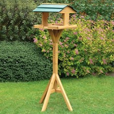 Garden Wooden Table Traditional Birds House Free Standing Bird Feeding Feeder