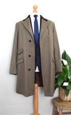 AQUASCUTUM Whipcord Fawn + Velvet Collar Covert Coat Size 46R/56R XXL Overcoat