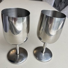 Stainless Steel Wine Glasses x2 Metal Goblet Champagne Cocktail Glass Pair