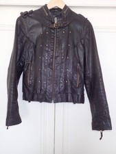All Saints Daria Leather Jacket Dark Brown Size UK 14