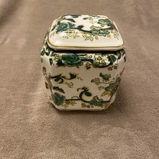 Mason’s Ironstone Caddy Or Ginger Jar, Chartreuse Pattern In Green & Gold