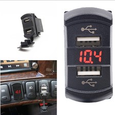 DC 12V Car Marine Boat Socket 2in1 Dual USB Car Charger Voltmeter Red LED Light