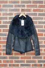 All Saints Ladies MURES Sheepskin Shearling Leather Jacket BL UK10 US6 "3"