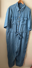 F&F Jumpsuit Size 16 Blue Lyocell Short Sleeve Wide Leg Casual Summer
