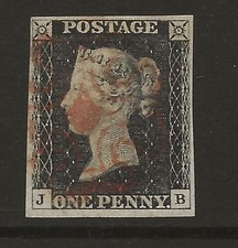 GB 1840 SG2 1d Penny Black Fine 4 Margin Lettered JB UK P&P Free
