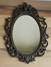 Vintage Ornate Oval Mirror with Rococo Style Frame Bronze-Toned Finish