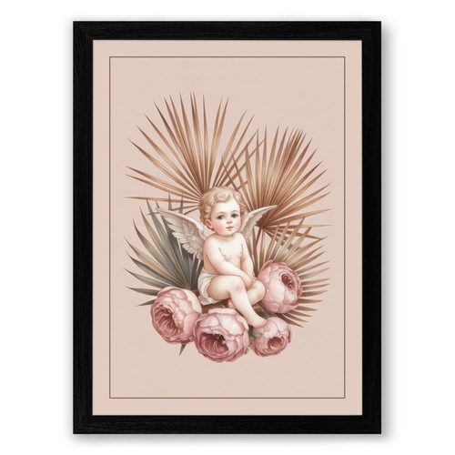 Cherub among roses - roses, vintage