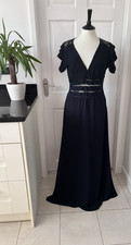 JARLO .. Stunning Navy Maxi Dress with Black Lace Panels Size 12