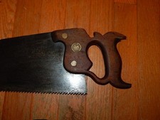 H DISSTON & SON 22" panel rip saw. Handle to repair, rare inset eagle medallion