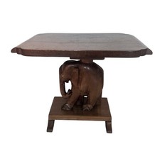 Wooden Carved African Elephant Side Table Mid Century Brown
