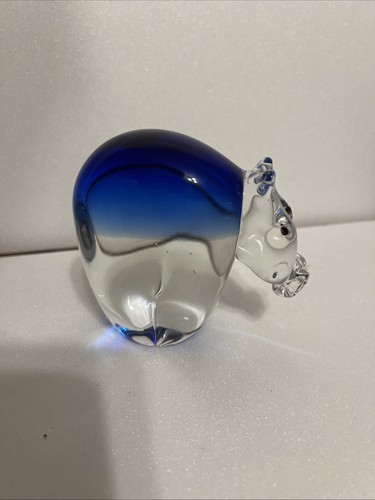 Blue glass hippopotamus hippo - glass, hippopotamus/hippo
