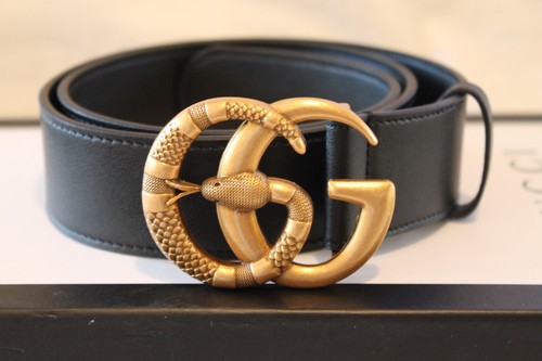 Gucci style black leather belt - leather,