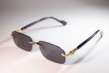 Gucci GG1221S 001 Gold-Black/Grey Rectangular Narrow Rimless Men's Sunglasses