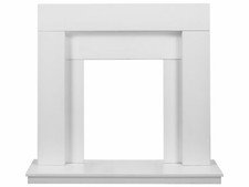 ELECTRIC FIRE WHITE WOODEN FIREPLACE SURROUND WHITE HEARTH AND BACK PANEL BNIB