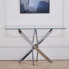 Modern Tempered Glass Console Table Living Room Hallway Side Table Chrome Leg