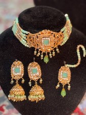 New Indian Pakistani Bollywood Bridal Jewellery Choker Earrings Tikka Set