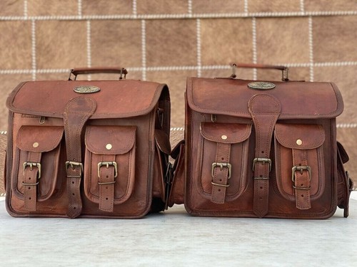 Leather motorcycle bag saddle - bag,