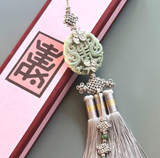 Korean Hanbok  Accessory Natural Jade Norigae Traditional Knot Tassel-Gray