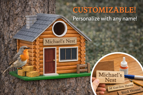 Personalised log cabin bird - personalised,